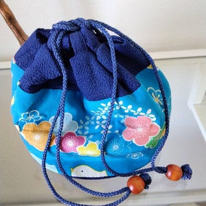 Kyoto Traditional Chirimen Drawstring Kinchaku Pouch Bag Made in Japan