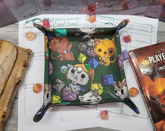 faltbares Würfel Tablett Adventuring Cats, Würfelbrett Dice Tray Unterlage zum Würfeln für Dungeons & Dragons