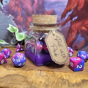 Roll with Pride - Bisexual Pride - Polyhedral Dice Magic Potion, RPG Dice Set Dungeons & Dragons, Pride Dice