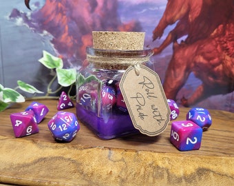 Roll with Pride - Bisexual Pride - Polyhedral Dice Magic Potion, RPG Dice Set Dungeons & Dragons, Pride Dice