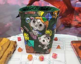 XXL dice bag Adventuring Cats with divisions for up to 250 dice