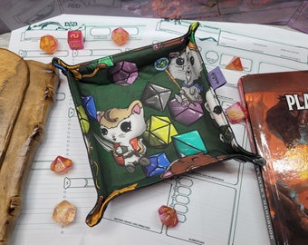 foldable dice tray Adventuring Cats, dice tray, base for rolling dice