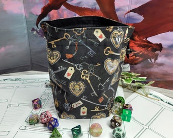 XXL dice bag key with divisions for up to 250 dice