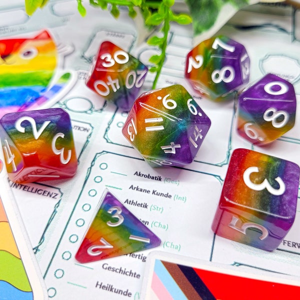 Pride Rainbow Würfelset mit Sticker