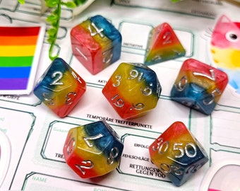 Pansexual Pride Dice Set with Sticker