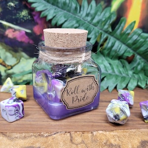 Roll with Pride - Non-binary Pride - Polyhedral Dice Zaubertrank, RPG Würfelset Dungeons & Dragons, Pride Würfel