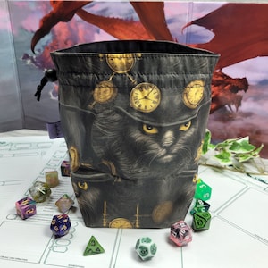 XXL Würfelbeutel Steampunk Cat mit Unterteilungen für bis zu 250 Würfel