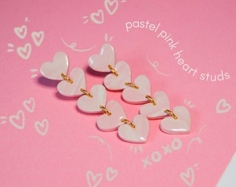 Pastel Pink Heart Stud Earrings, Marbled Pink Long Earrings featuring 5 dainty hearts, Danish Pastel Aesthetic Earrings perfect gift for her