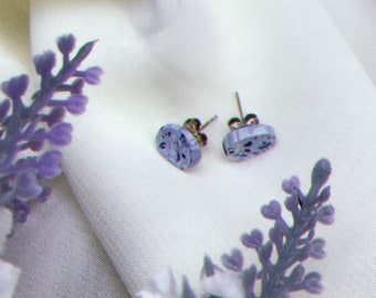 Speckled Blue and White Stud Earrings / Cute Cottagecore Minimalist Clay Studs