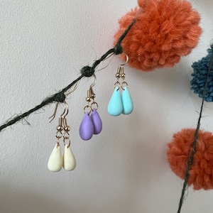 Pastel Teardrop Earrings / Yellow, Lilac, Teal Blue Colourways / Clay Delicate Dangle Earrings
