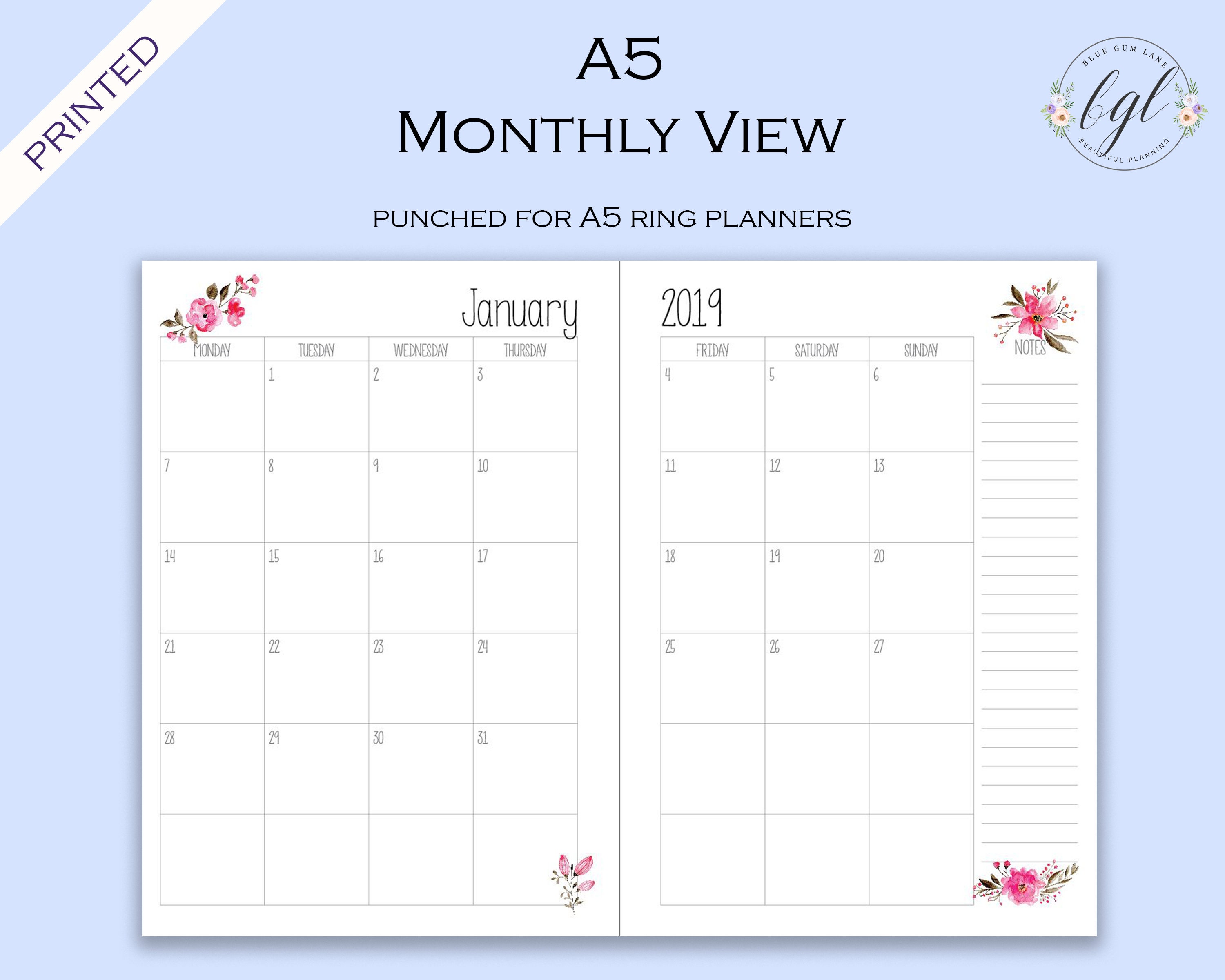 A5 Month on Two Pages Printed Planner Refills/Inserts Etsy