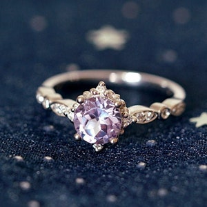 Alexandrite Engagement Ring Vintage Alexandrite Engagement Ring Alexandrite Wedding Ring Rose Gold Alexandrite Ring Set Color Changing Stone