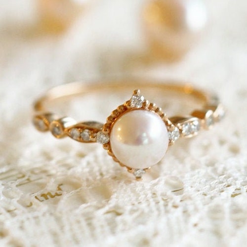 Vintage Akoya Pearl Engagement Ring Rose Gold Delicate Pearl - Etsy