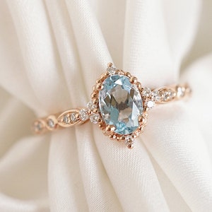 Aquamarine Engagement Ring Rose Gold Aquamarine Engagement Ring Platinum Aquamarine Wedding Ring Vintage Aquamarine Ring Set Aquamarine Ring