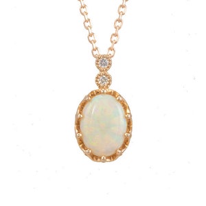 Vintage Australian Opal Necklace Rose Gold Opal Jewelry Opal Pendent Wedding Necklace Rose Gold Opal Necklace Opal Diamond Pendant Rose Gold