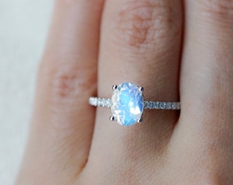 Vintage Moonstone Engagement Ring Blue Moonstone Engagement Ring Platinum White Gold Moonstone Wedding Ring Antique Vintage Moonstone Ring