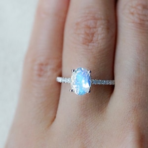 Vintage Moonstone Engagement Ring Blue Moonstone Engagement Ring Platinum White Gold Moonstone Wedding Ring Antique Vintage Moonstone Ring