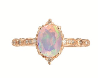 Vintage Opal Engagement Ring Rose Gold Opal Engagement Ring Antique Opal Engagement Ring Platinum Opal Wedding Ring Ethiopian Opal Ring