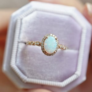 Opal Enagegement Ring Rose Gold Opal Engagement Ring Vintage Opal Wedding Ring Antique Opal Engagement Ring Art Deco Opal Promise Ring