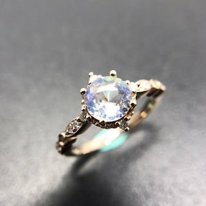 Vintage Moonstone Engagement Ring Diamond Moonstone Ring Moosntone Wedding Ring Rainbow Moonstone Ring Rose Gold Engagement Ring image 1