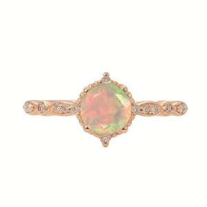 Opal Enagegement Ring Vintage Rose Gold Opal Engagement Ring Fire Opal Wedding Ring Vintage Antique Opal Diamond Engagement Ring