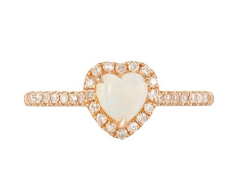 Opal Engagement Ring Rose Gold Opal Engagement Ring Australian Opal Engagement Ring Heart Shape Opal Wedding Ring Wedding Set Bridal Set