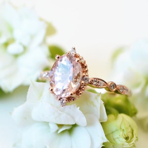 Rose Gold Morganite Engagement Ring Morganite Engagement Ring Vintage Morganite Engagement Ring Antique Morganite Wedding Ring Morganite Set image 2