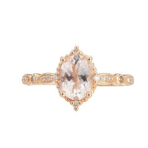 Rose Gold Morganite Engagement Ring Morganite Engagement Ring Vintage Morganite Engagement Ring Antique Morganite Wedding Ring Morganite Set image 1