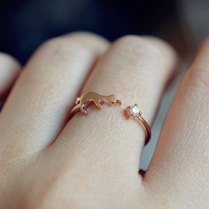 Cat Diamond Engagement Ring Cat Wedding Ring Cat Engagement Ring Rose Gold Cat Ring 18k gold 14k gold Cat engagement Ring Cat jewelry Ring