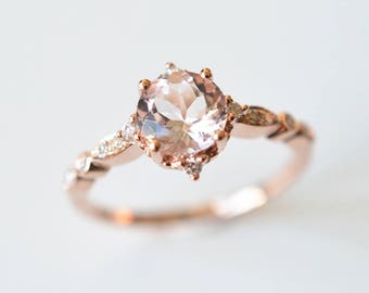 Morganite Engagement Ring Rose Gold Morganite Engagement Ring Vintage Morganite Engagement Ring Antique Morganite Wedding Ring Morganite Set