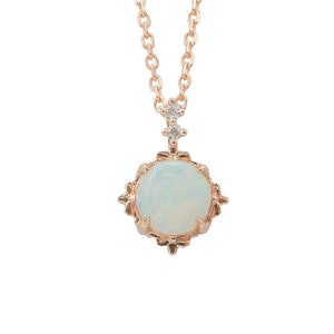 Australian Opal Necklace Vintage Rose Gold Opal Jewelry Opal Pendent Wedding Necklace Rose Gold Opal Necklace Opal Diamond Pendant Rose Gold