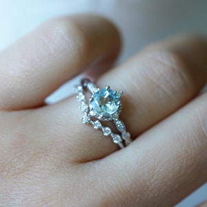 Aquamarine Engagement Ring White Gold Platinum Aquamarine Engagement Ring Antique Vintage Aquamarine Engagement Ring Aquamarine Wedding Ring image 4