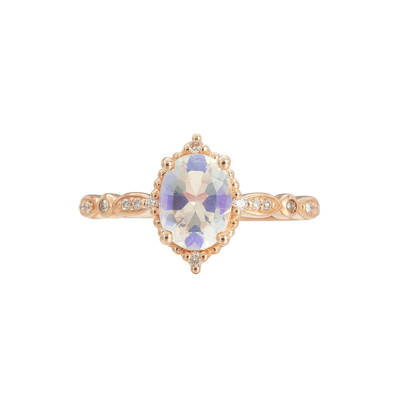 Moonstone Engagement Ring Rose Gold Blue Moonstone Engagement Ring Platinum White Gold Moonstone Wedding Ring Antique Vintage Moonstone Ring image 1