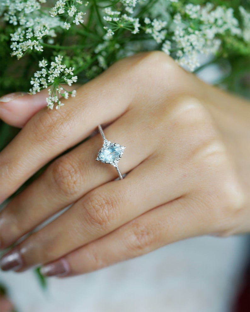 Aquamarine Engagement Ring White Gold Aquamarine Engagement Etsy