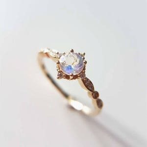 Vintage Moonstone Engagement Ring Diamond Moonstone Ring Moosntone Wedding Ring Rainbow Moonstone Ring Rose Gold Engagement Ring image 4