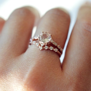 Morganite Engagement Ring Rose Gold Morganite Engagement Ring Vintage Morganite Engagement Ring Antique Morganite Wedding Ring Morganite Set imagem 6