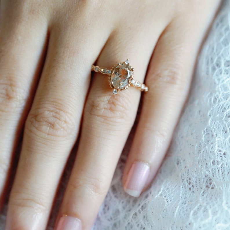 Rose Gold Morganite Engagement Ring Morganite Engagement Ring Vintage Morganite Engagement Ring Antique Morganite Wedding Ring Morganite Set image 6