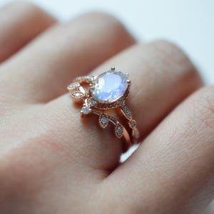 Moonstone Engagement Ring Rose Gold Blue Moonstone Engagement Ring Platinum White Gold Moonstone Wedding Ring Antique Vintage Moonstone Ring image 10