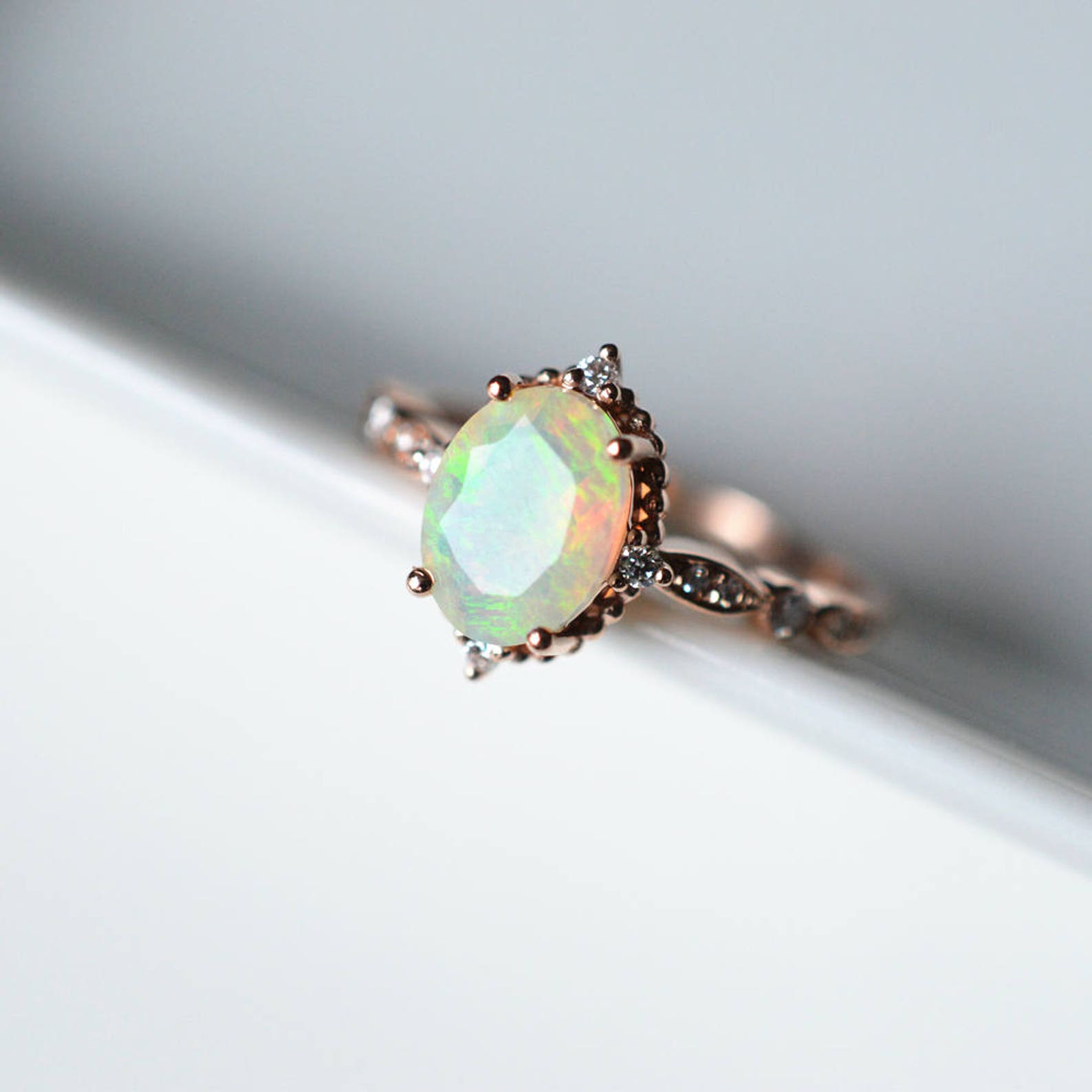 Vintage Opal Engagement Ring Rose Gold Opal Engagement Ring - Etsy