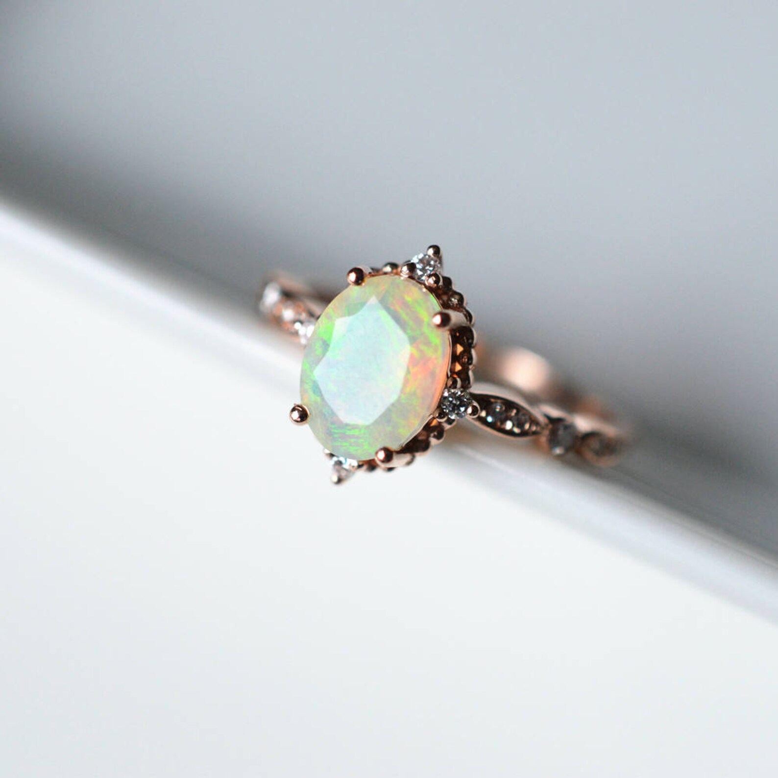 Vintage Opal Engagement Ring Rose Gold Opal Engagement Ring Etsy