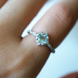 Aquamarine Engagement Ring White Gold Platinum Aquamarine Engagement Ring Antique Vintage Aquamarine Engagement Ring Aquamarine Wedding Ring image 2