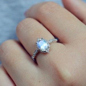 Moonstone Engagement Ring Rose Gold Blue Moonstone Engagement Ring Platinum White Gold Moonstone Wedding Ring Antique Vintage Moonstone Ring image 5