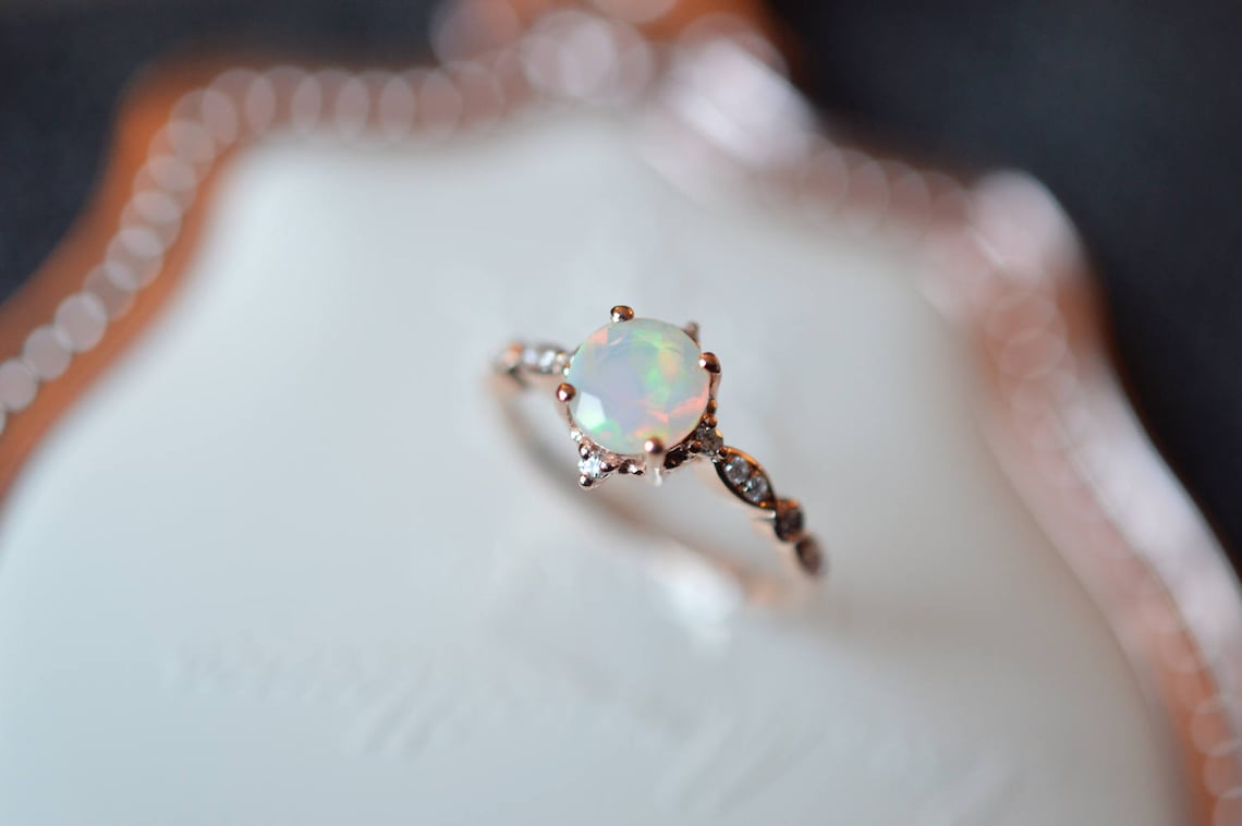 Opal Wedding Ring Rose Gold Opal Engagement Ring Ethiopian | Etsy