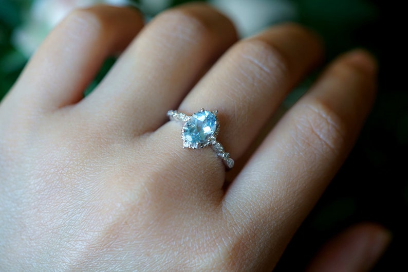 Vintage Aquamarine Engagement Ring White Gold Aquamarine Engagement Ring 14K 18K Gold Aquamarine Engagement Ring Aquamarine Wedding Ring image 5