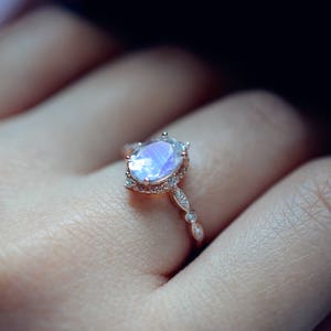 Moonstone Engagement Ring Rose Gold Blue Moonstone Engagement Ring Platinum White Gold Moonstone Wedding Ring Antique Vintage Moonstone Ring image 9