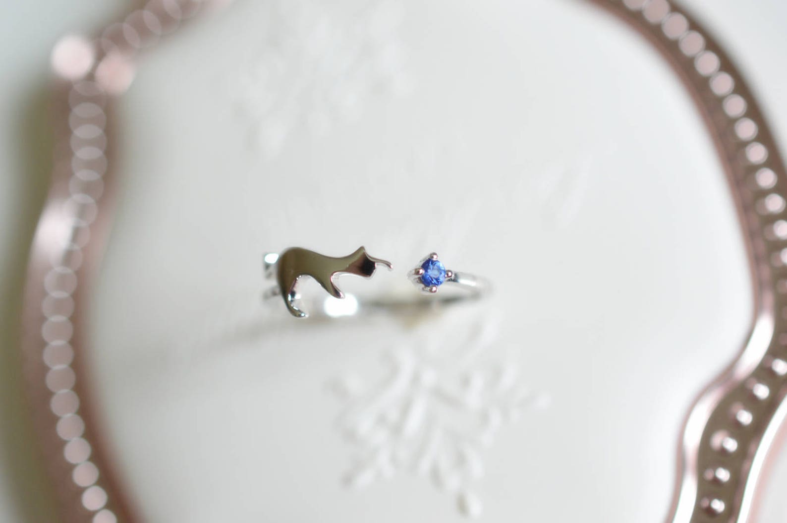 Cat Engagement Ring Blue Sapphire Engagement Ring Cat Wedding Ring ...