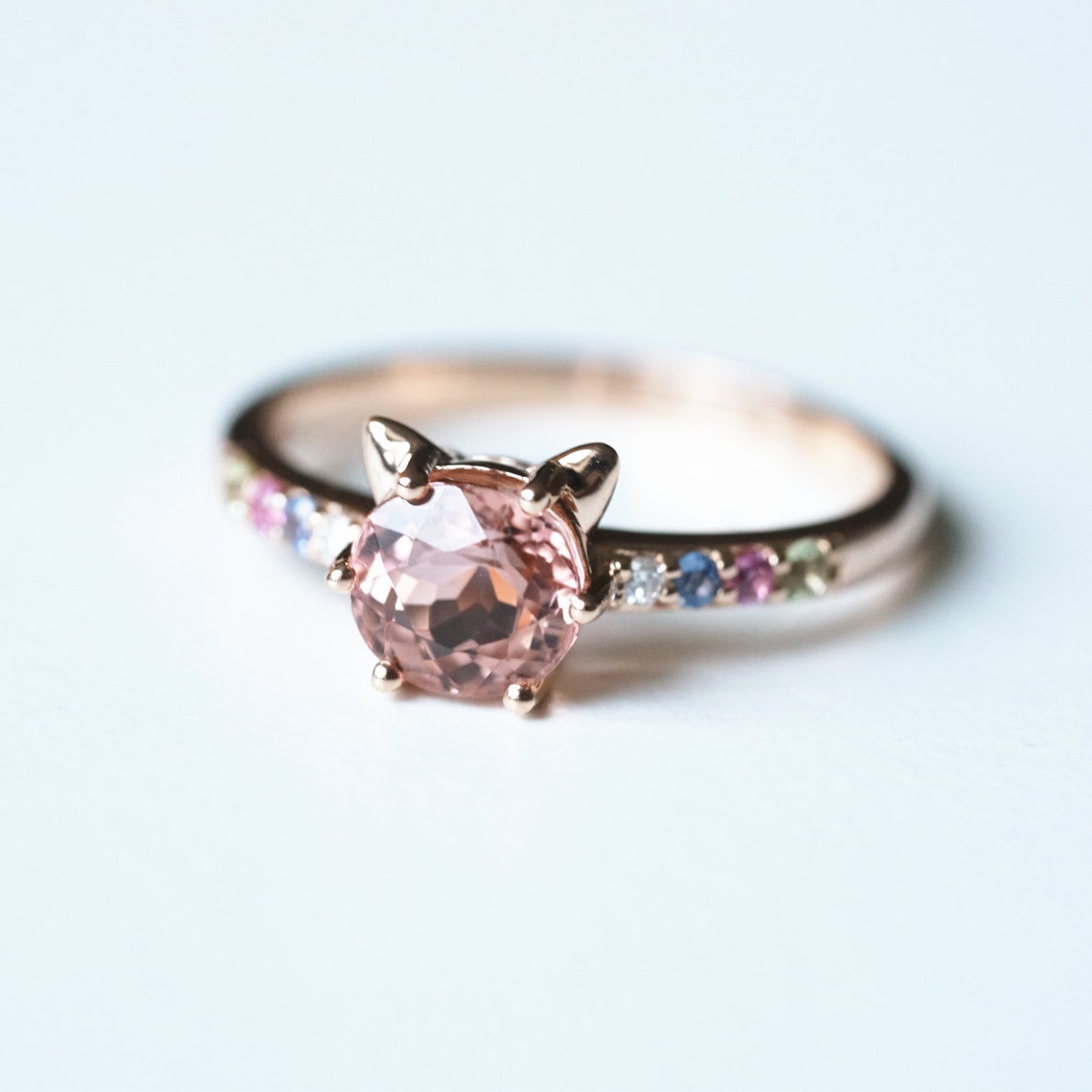 Cat Engagement Ring Sapphire Cat Ring Cat Wedding Ring Rose Etsy