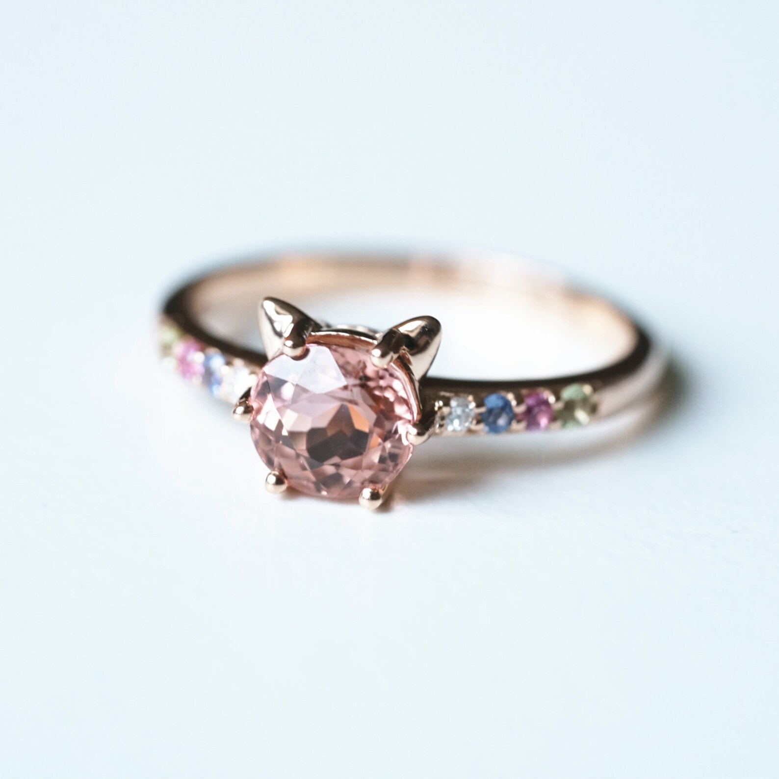 Cat Engagement Ring Sapphire Cat Ring Cat Wedding Ring Rose Etsy
