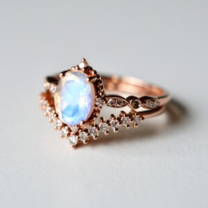 Moonstone Engagement Ring Rose Gold Blue Moonstone Engagement Ring Platinum White Gold Moonstone Wedding Ring Antique Vintage Moonstone Ring image 6