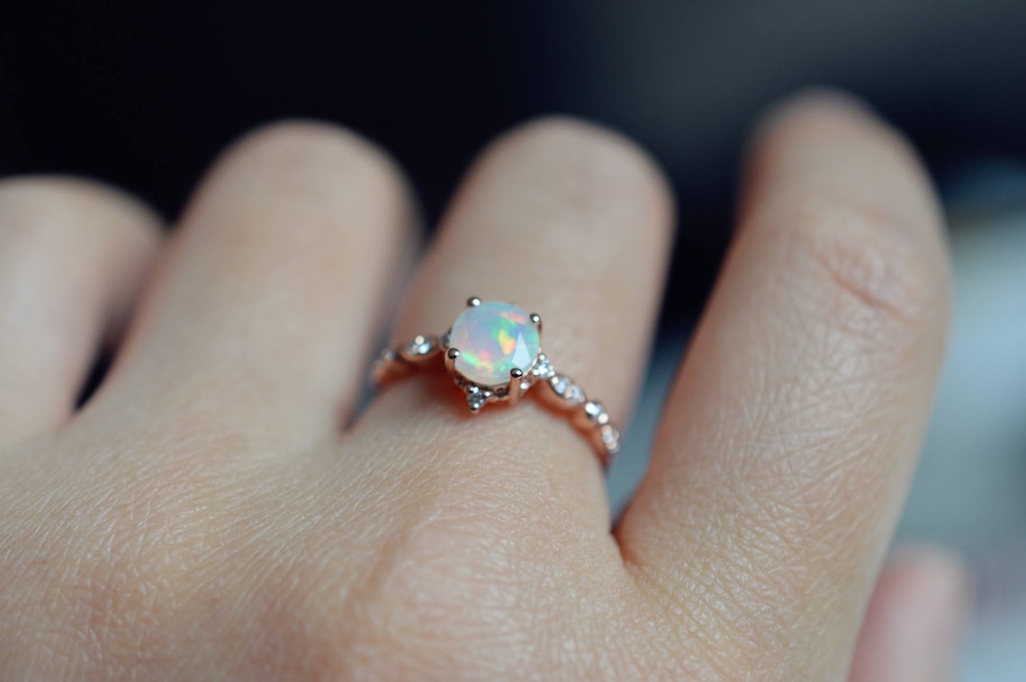 Opal Wedding Ring Rose Gold Opal Engagement Ring Ethiopian | Etsy